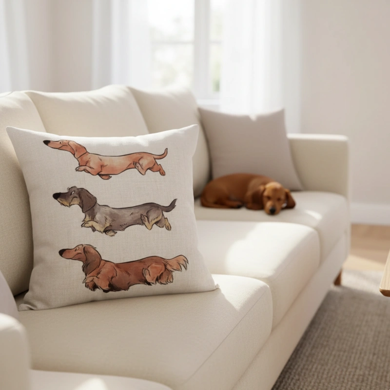 Housse de coussin teckel trio